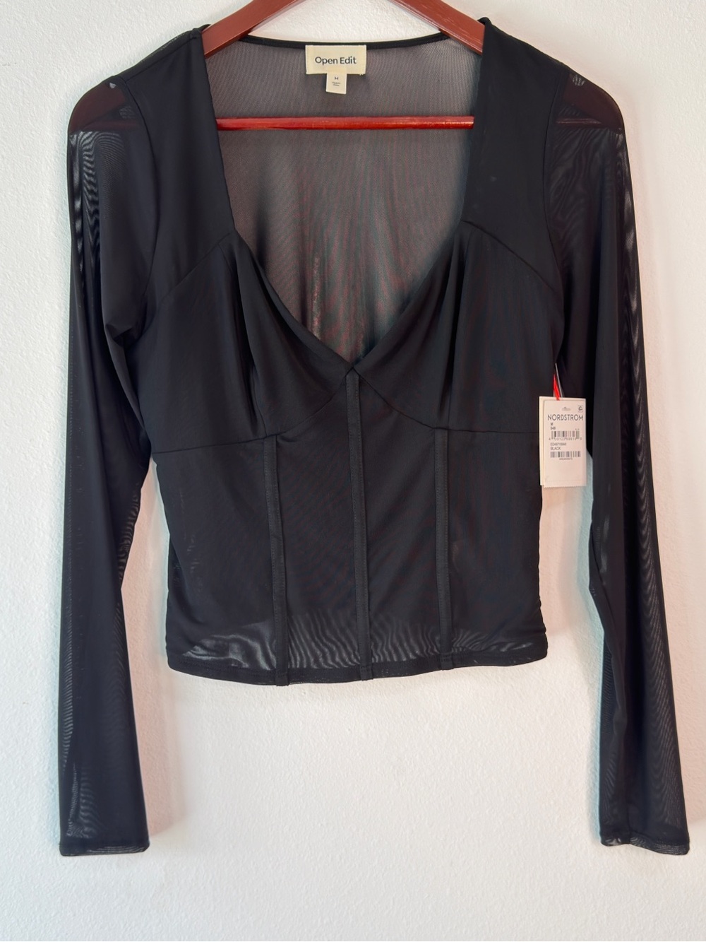 Open Edit SemiSheer Mesh Longsleeve Corset Top Womens Whimsigoth Grunge NWT